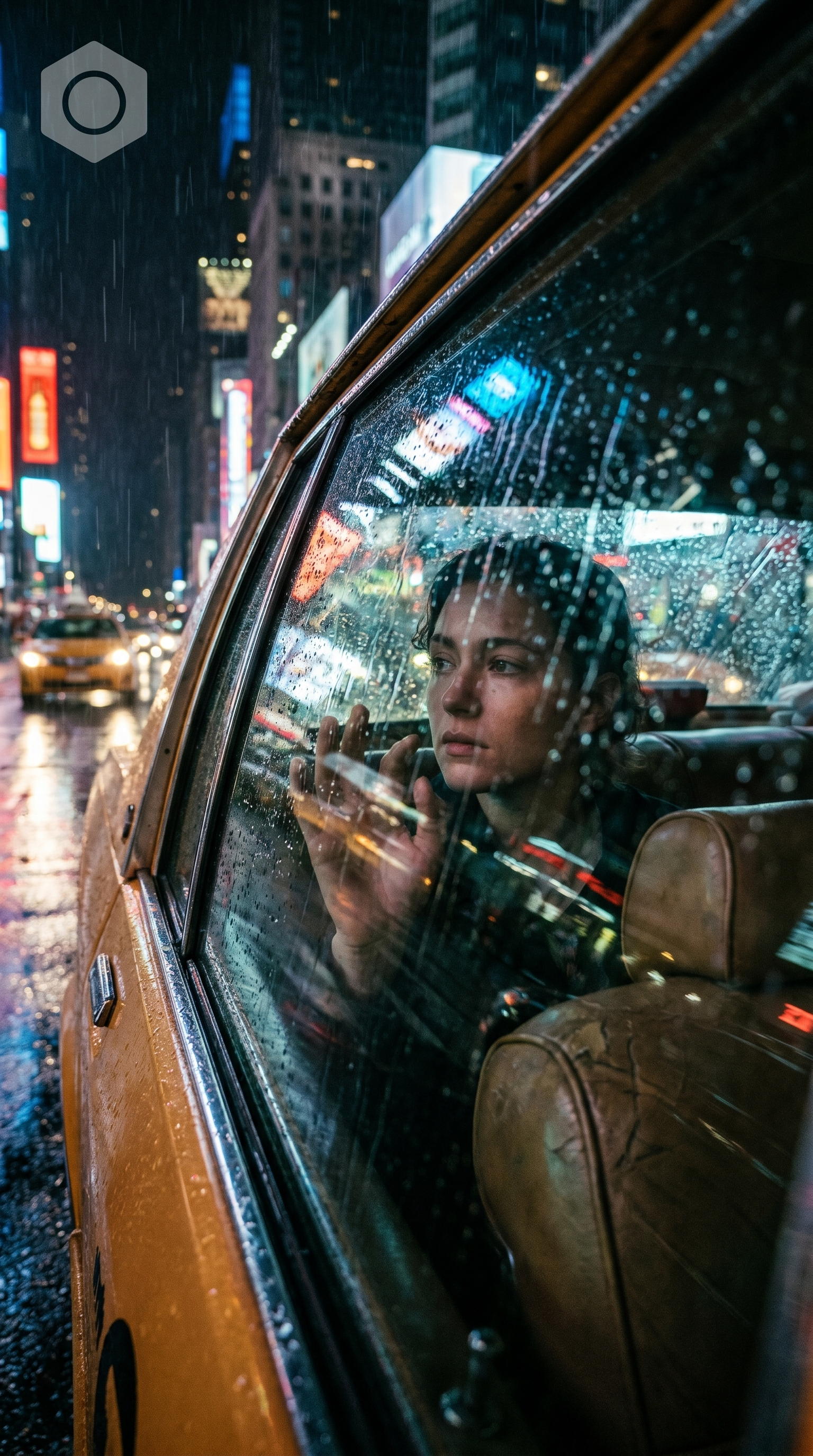 Rainy Taxi Window Scene
